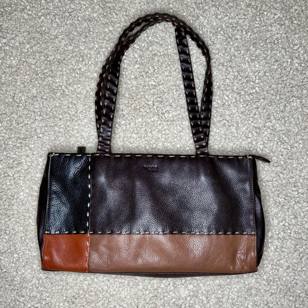 Y2K The Sak Elliott Lucca Brown Leather Patchwork Whipstitch Shoulder Bag Boho
